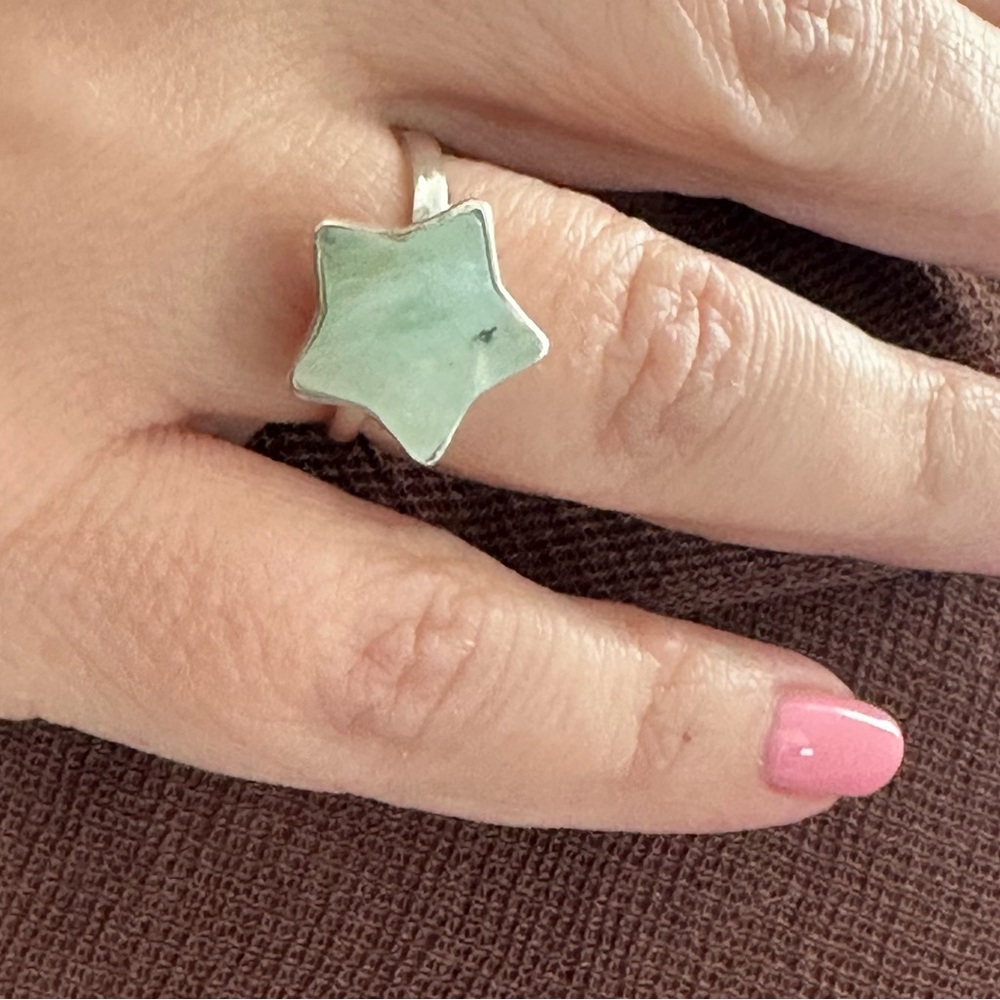 Silver 950 Star Ring with Green turquoise natural Stone